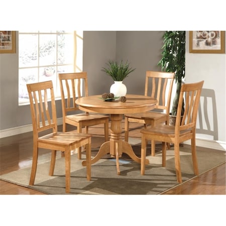 East West Furniture 5 -Piece Antique Round Kitchen 36 in. Table and 4 Chairs with Wood seat ANTI5-OAK-W